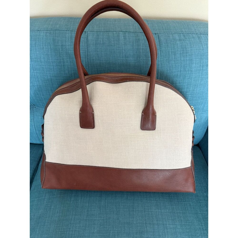 Liz Claiborne | Linen & Leather Tote Bag | Beige Brown | Double Handle | NWT Exc - Picture 2 of 6